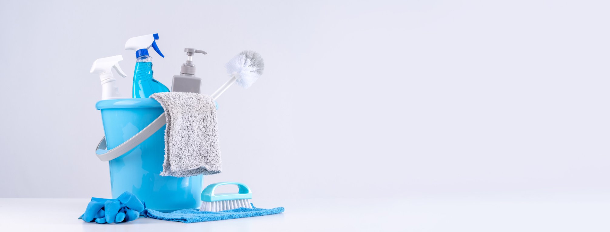 Household Cleaning Products on a White Background